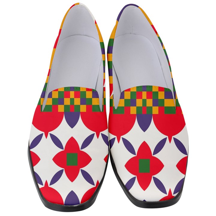 Red flowers and colorful squares                                                                Women s Classic Loafer Heels