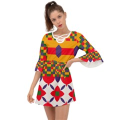 Red Flowers And Colorful Squares                                                                     Criss Cross Mini Dress by LalyLauraFLM