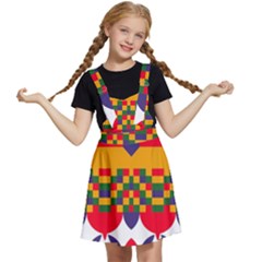 Red Flowers And Colorful Squares                                                         Kids  Apron Dress