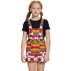 Red Flowers And Colorful Squares                                                      Kids  Short Overalls by LalyLauraFLM