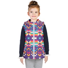 Pastel Shapes Rows On A Purple Background                                                                  Kid s Hooded Puffer Vest by LalyLauraFLM