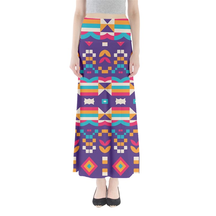 Pastel shapes rows on a purple background                                                                   Women s Maxi Skirt