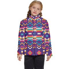 Pastel Shapes Rows On A Purple Background                                                          Kids  Puffer Bubble Jacket Coat by LalyLauraFLM