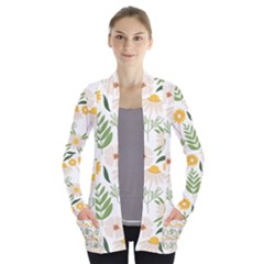 Flowers On A White Background Pattern                                                                   Women s Open Front Pockets Cardigan