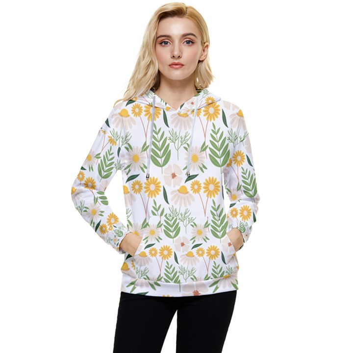 Flowers on a white background pattern                                                               Women s Lightweight Drawstring Hoodie