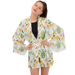 Flowers On A White Background Pattern                                                                 Long Sleeve Kimono by LalyLauraFLM