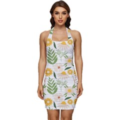 Flowers On A White Background Pattern                                                         Sleeveless Wide Square Neckline Ruched Bodycon Dress by LalyLauraFLM