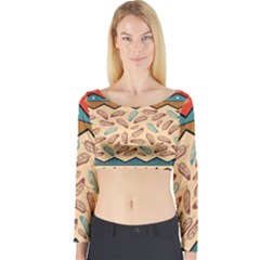 Ethnic-tribal-pattern-background Long Sleeve Crop Top by Vaneshart