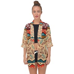 Ethnic-tribal-pattern-background Open Front Chiffon Kimono by Vaneshart