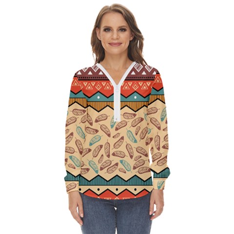 Ethnic-tribal-pattern-background Zip Up Long Sleeve Blouse by Vaneshart