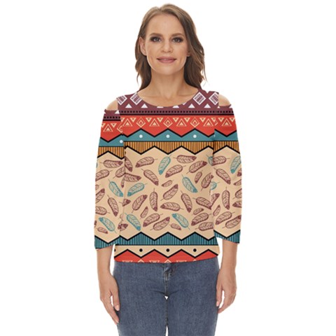 Ethnic-tribal-pattern-background Cut Out Wide Sleeve Top by Vaneshart