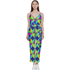  colorful Stars Pattern                                                            	v-neck Spaghetti Strap Tie Front Jumpsuit