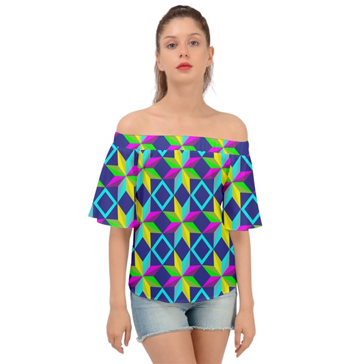 Colorful stars pattern                                                                    Off Shoulder Short Sleeve Top