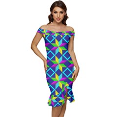 Colorful Stars Pattern                                                           Ruffle Split Hem Bodycon Dress