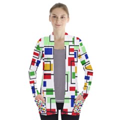 Colorful Rectangles                                                                     Women s Open Front Pockets Cardigan by LalyLauraFLM