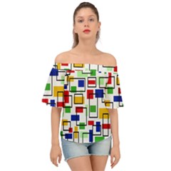 Colorful Rectangles                                                                     Off Shoulder Short Sleeve Top by LalyLauraFLM