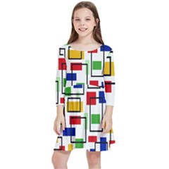 Colorful Rectangles                                                                        Kids  Quarter Sleeve Skater Dress by LalyLauraFLM