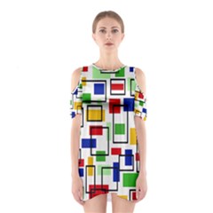 Colorful Rectangles                                                                      Women s Cutout Shoulder Dress by LalyLauraFLM