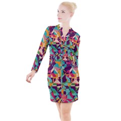 Retro Chaos                                                                         Button Long Sleeve Dress