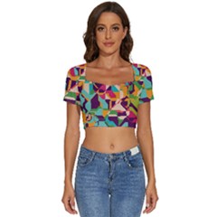 Retro Chaos                                                            Short Sleeve Square Neckline Crop Top