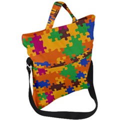 Retro Colors Puzzle Pieces                                                                        Fold Over Handle Tote Bag by LalyLauraFLM