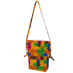 Retro Colors Puzzle Pieces                                                                        Folding Shoulder Bag by LalyLauraFLM