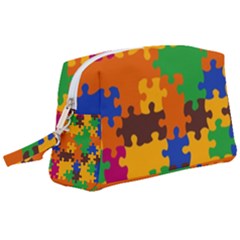 Retro Colors Puzzle Pieces                                                                     Wristlet Pouch Bag (large) by LalyLauraFLM