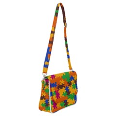 Retro Colors Puzzle Pieces                                                                    Shoulder Bag With Back Zipper by LalyLauraFLM