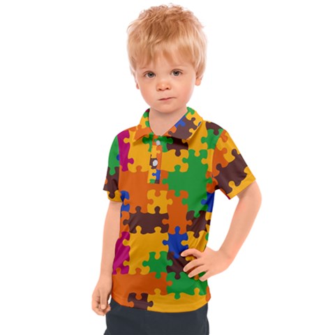 Retro Colors Puzzle Pieces                                                                      Kids  Polo Tee by LalyLauraFLM