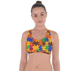 Retro Colors Puzzle Pieces                                                                           Cross String Back Sports Bra by LalyLauraFLM