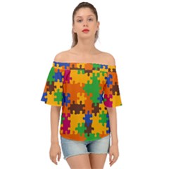 Retro Colors Puzzle Pieces                                                                       Off Shoulder Short Sleeve Top by LalyLauraFLM