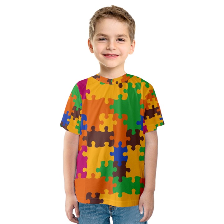 Retro colors puzzle pieces                                                                        Kid s Sport Mesh Tee