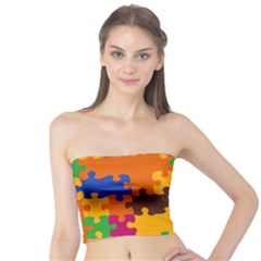 Retro Colors Puzzle Pieces                                                                        Women s Tube Top by LalyLauraFLM