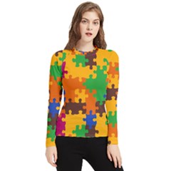 Retro Colors Puzzle Pieces                                                                       Women s Long Sleeve Rash Guard by LalyLauraFLM