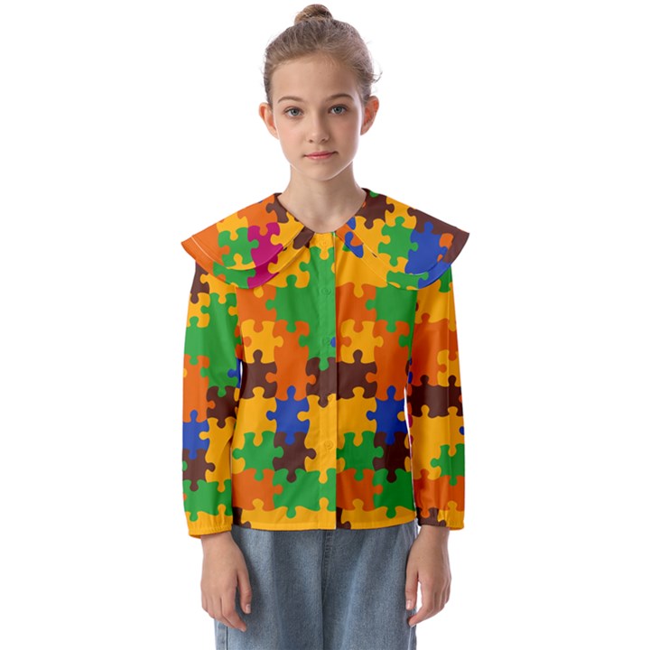 Retro colors puzzle pieces                                       Kids  Peter Pan Collar Blouse