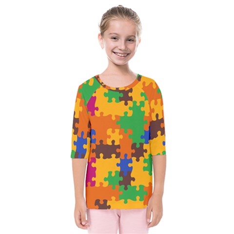 Retro Colors Puzzle Pieces                                                                       Kids  Quarter Sleeve Raglan Tee by LalyLauraFLM