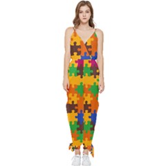 Retro Colors Puzzle Pieces                                                                       Sleeveless Tie Ankle Jumpsuit by LalyLauraFLM