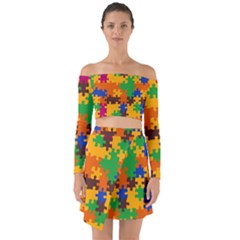 Retro Colors Puzzle Pieces                                                                           Off Shoulder Top With Skirt Set by LalyLauraFLM