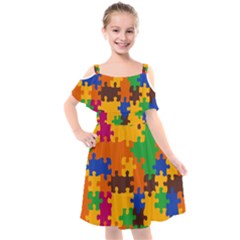 Retro Colors Puzzle Pieces                                                                          Cut Out Shoulders Chiffon Dress by LalyLauraFLM