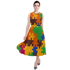 Retro Colors Puzzle Pieces                                                                           Round Neck Boho Dress by LalyLauraFLM