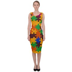 Retro Colors Puzzle Pieces                                                                          Sleeveless Pencil Dress by LalyLauraFLM