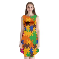 Retro Colors Puzzle Pieces                                                                        Sleeveless Chiffon Dress by LalyLauraFLM