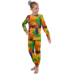 Retro Colors Puzzle Pieces                                                                     Kids  Long Sleeve Set by LalyLauraFLM