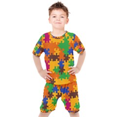 Retro Colors Puzzle Pieces                                                                     Kids  Tee And Shorts Set by LalyLauraFLM