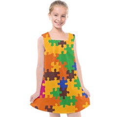 Retro Colors Puzzle Pieces                                                                     Kids  Cross Back Dress by LalyLauraFLM