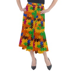 Retro Colors Puzzle Pieces                                                                            Midi Mermaid Skirt by LalyLauraFLM