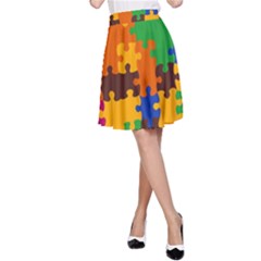 Retro Colors Puzzle Pieces                                                                        A-line Skater Skirt by LalyLauraFLM