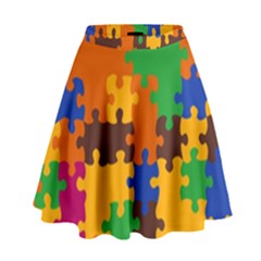 Retro Colors Puzzle Pieces                                                                          High Waist Skirt by LalyLauraFLM