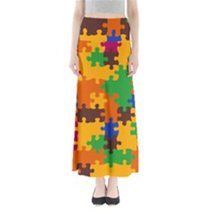 Retro Colors Puzzle Pieces                                                                        Women s Maxi Skirt by LalyLauraFLM