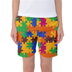 Retro Colors Puzzle Pieces                                                                       Women s Basketball Shorts by LalyLauraFLM